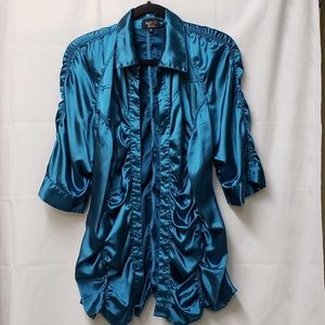 Beautiful Green Satin Gathered Blouse For Special Occasions (nwot)